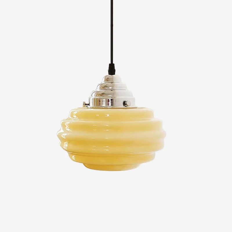 Vintage Ribbed Pendant Light – Glass & Metal Soft Illumination S235