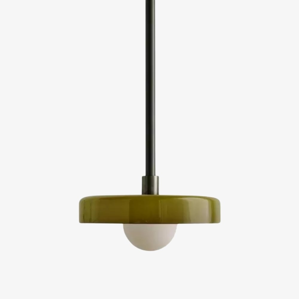Kalo Modern Pendant Light - Sleek Metal Rod and Disc Orb Glass Design T1058