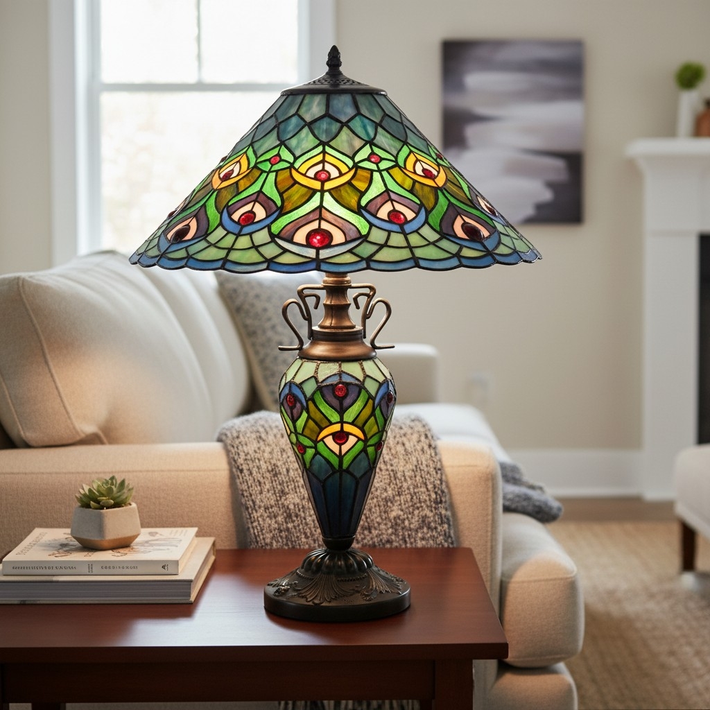 TF Oldbury Desk Lamp - Handcrafted Stained Glass Lamp for Bedroom Reading T982