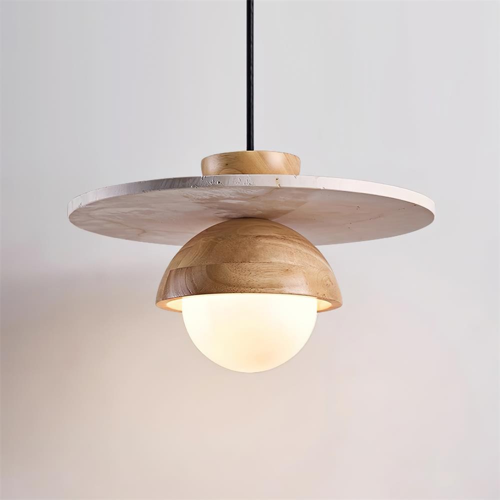 Travertine Disc Hemispherical Wooden Lampshade Chandelier P029