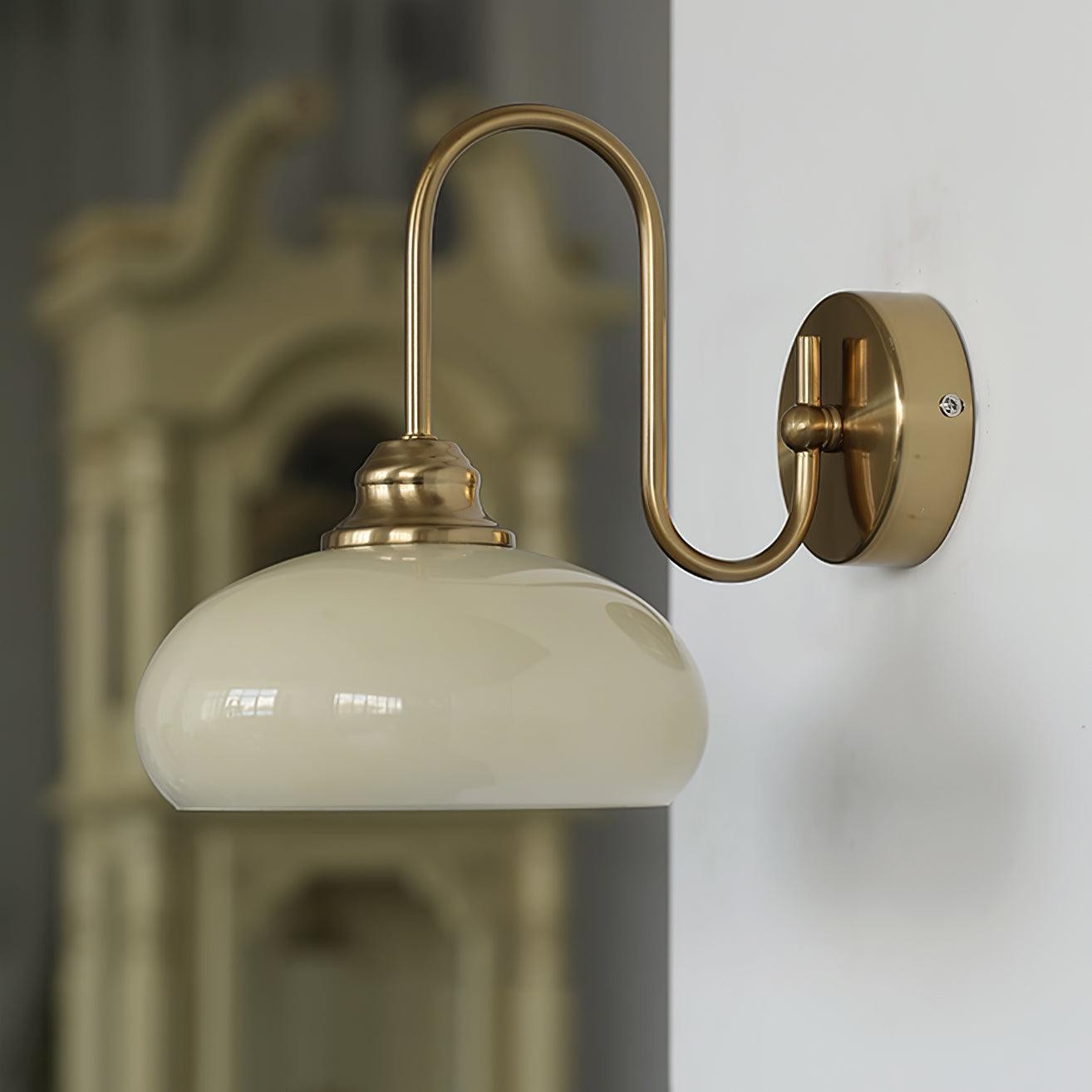 Bauhaus Wind Cream Glass Shade Metal Curved Pole Wall Sconce G45