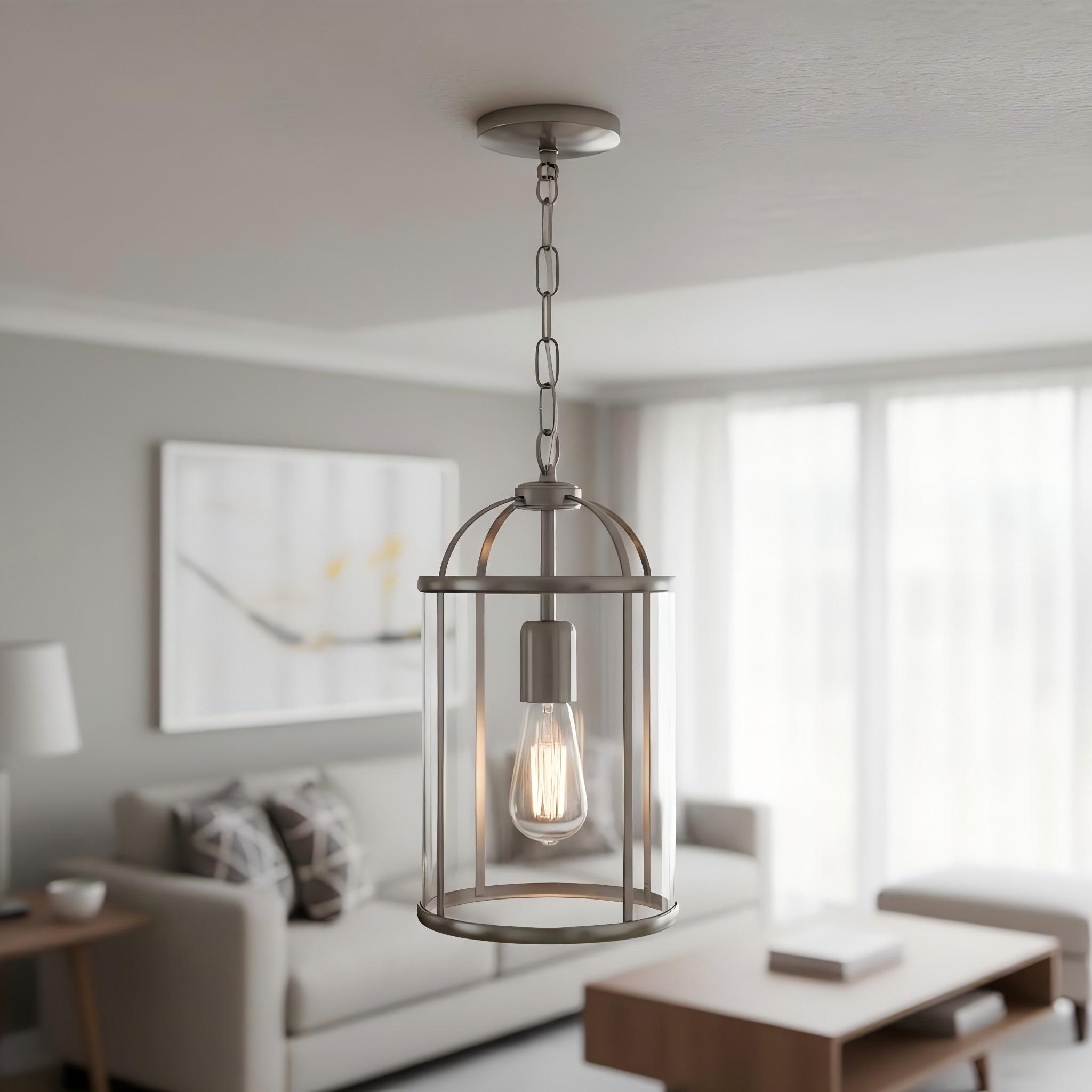 Luxvana Bell Shaped Glass Pendant Light - Industrial Metal Lantern Design Fixture for Kitchen T866