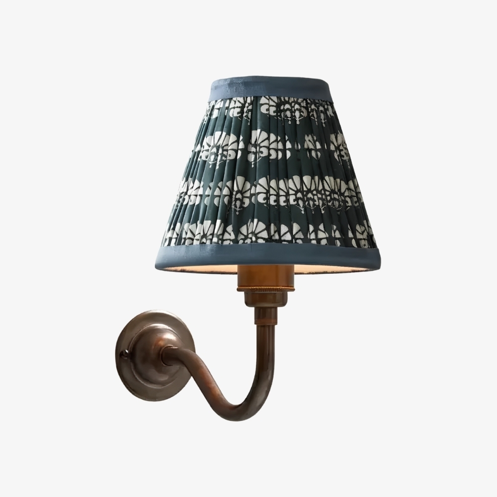 Cottaloy Vintage Fabric Curved Arm Wall Lamp for Living Room or Bedroom T2249