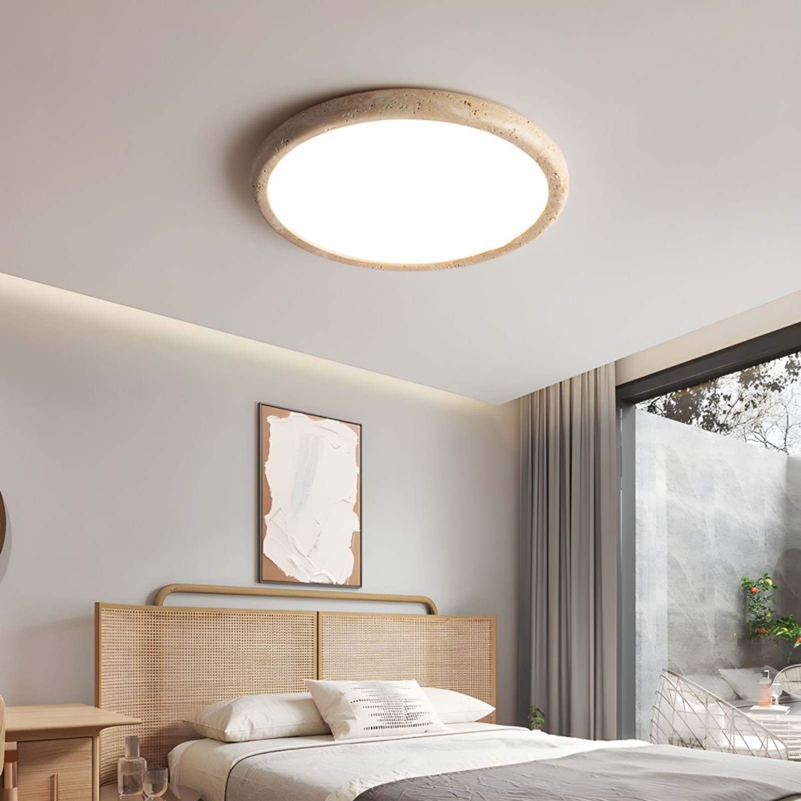 Travertine Disc Flush Mount Ceiling Light - Minimalist Design  Lighting S289