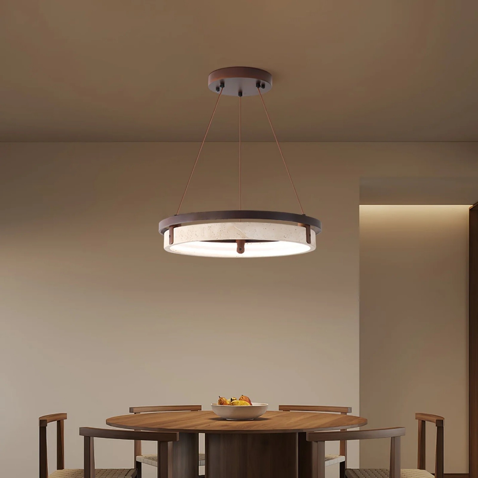 Contemporary Elegant Travertine Ring Pendant Light S288