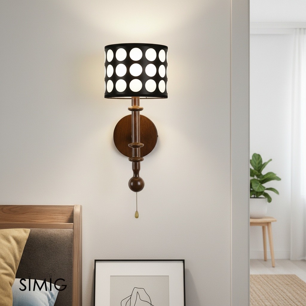 French White Polka Dot Fabric Cylinder Shade Wall Sconce S366