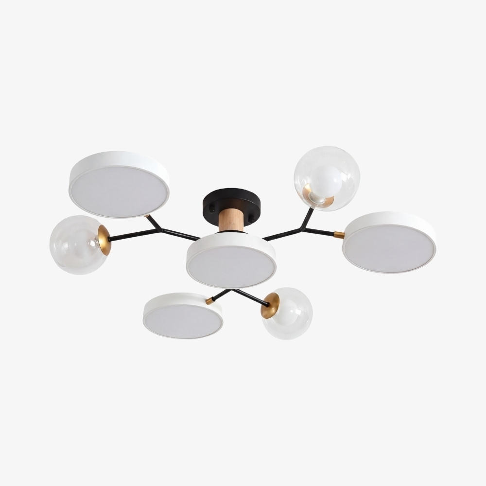 Modern Round LED Ceiling Lamp - Branch Design with Wood Accents for Bedroom S384