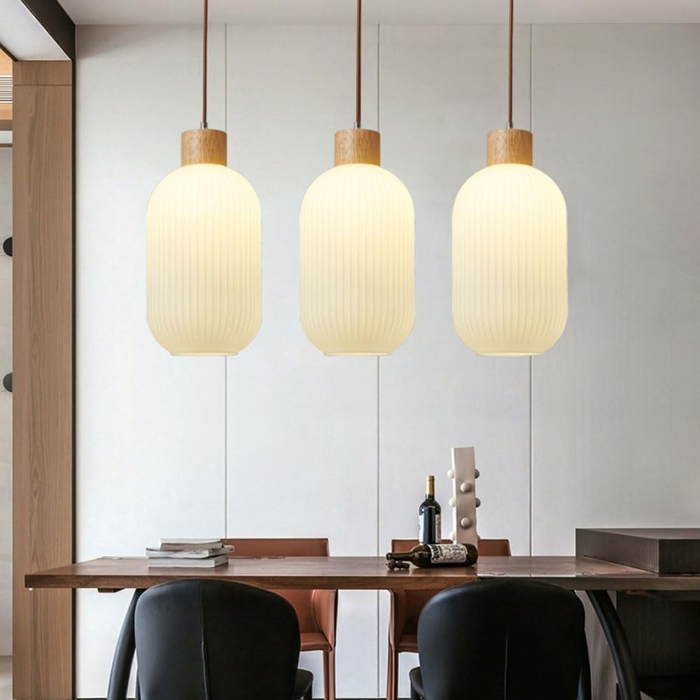 Nordic White Lantern-Like Glass Pendant Lamp M27