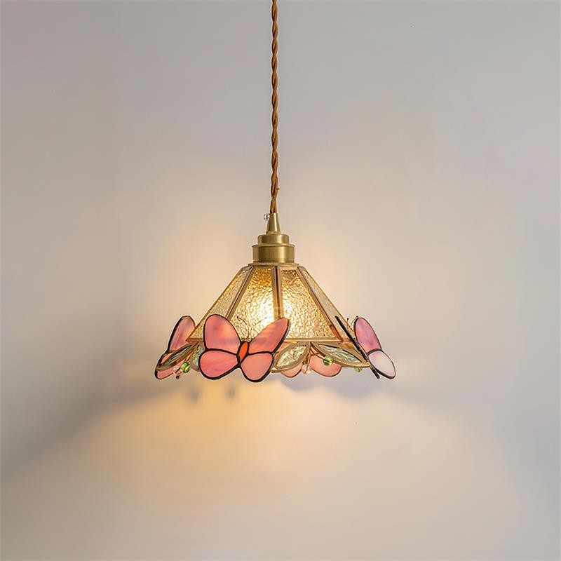 French Retro Glass Pink Butterfly Pendant Lamp M117