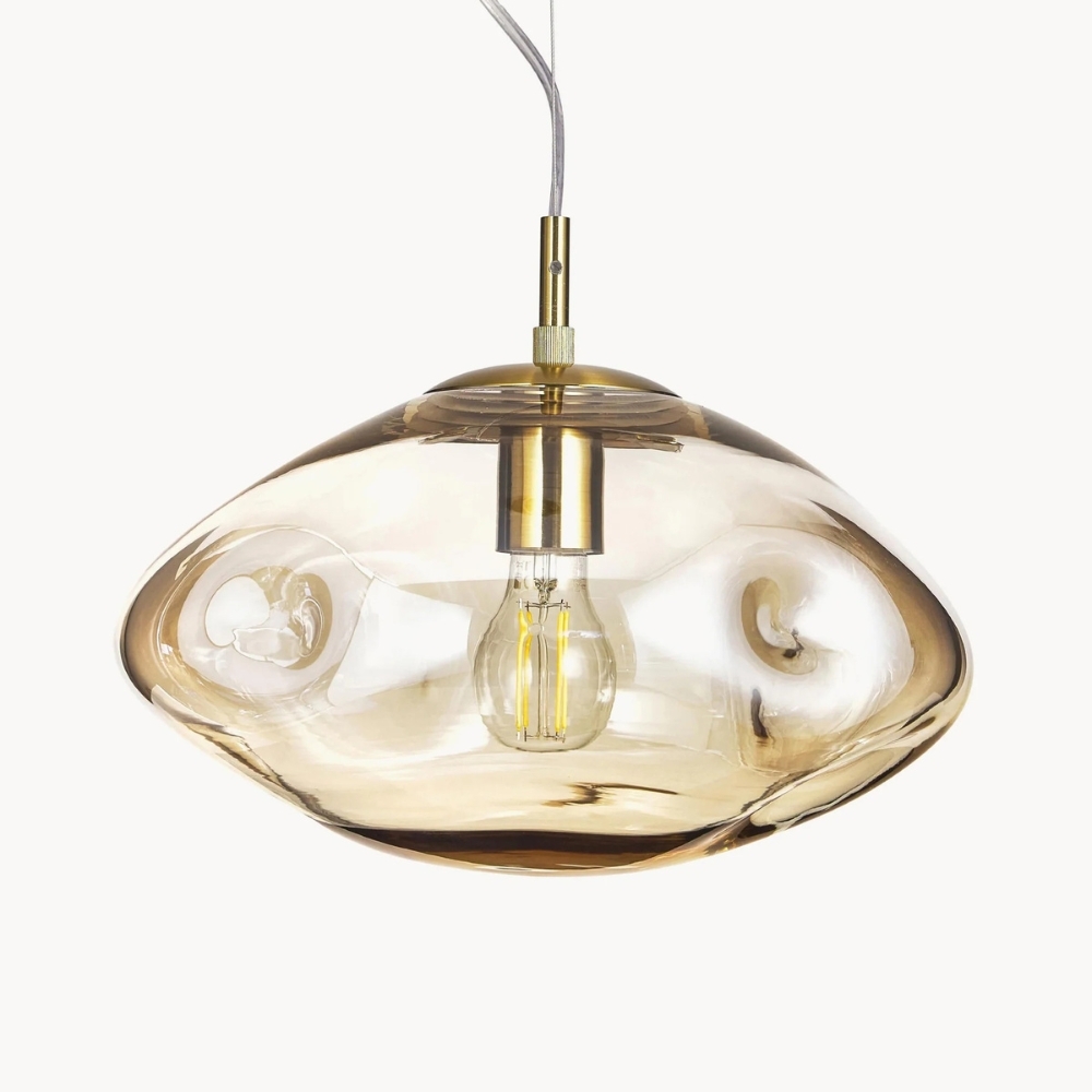 Glissora Soft Curved Glass Pendant Light - Hanging Pendant Glass and Metal for Dining and Kitchen Island T793