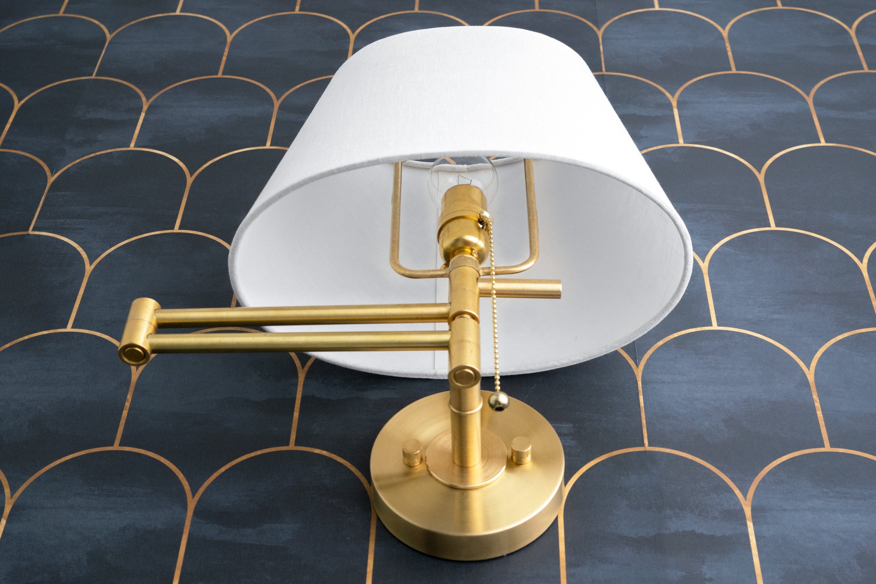Ornato Luxe Brass Schoolhouse Sconce - Art Deco Wall Light with White Shade T404