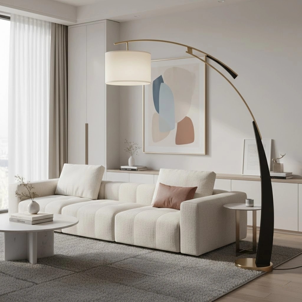 AstraLoop Modern Arc Fabric Floor Lamp - Elegant Sleek Curved Metal Design for Interiors T1142
