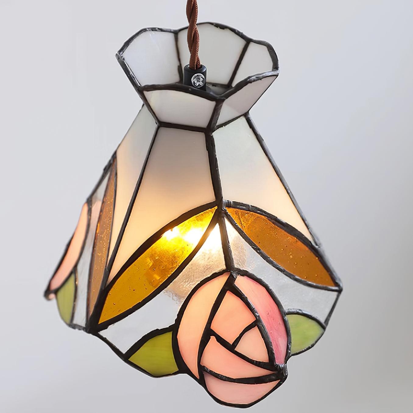 French Retro Rose Stained Glass Pendant Lamp M89