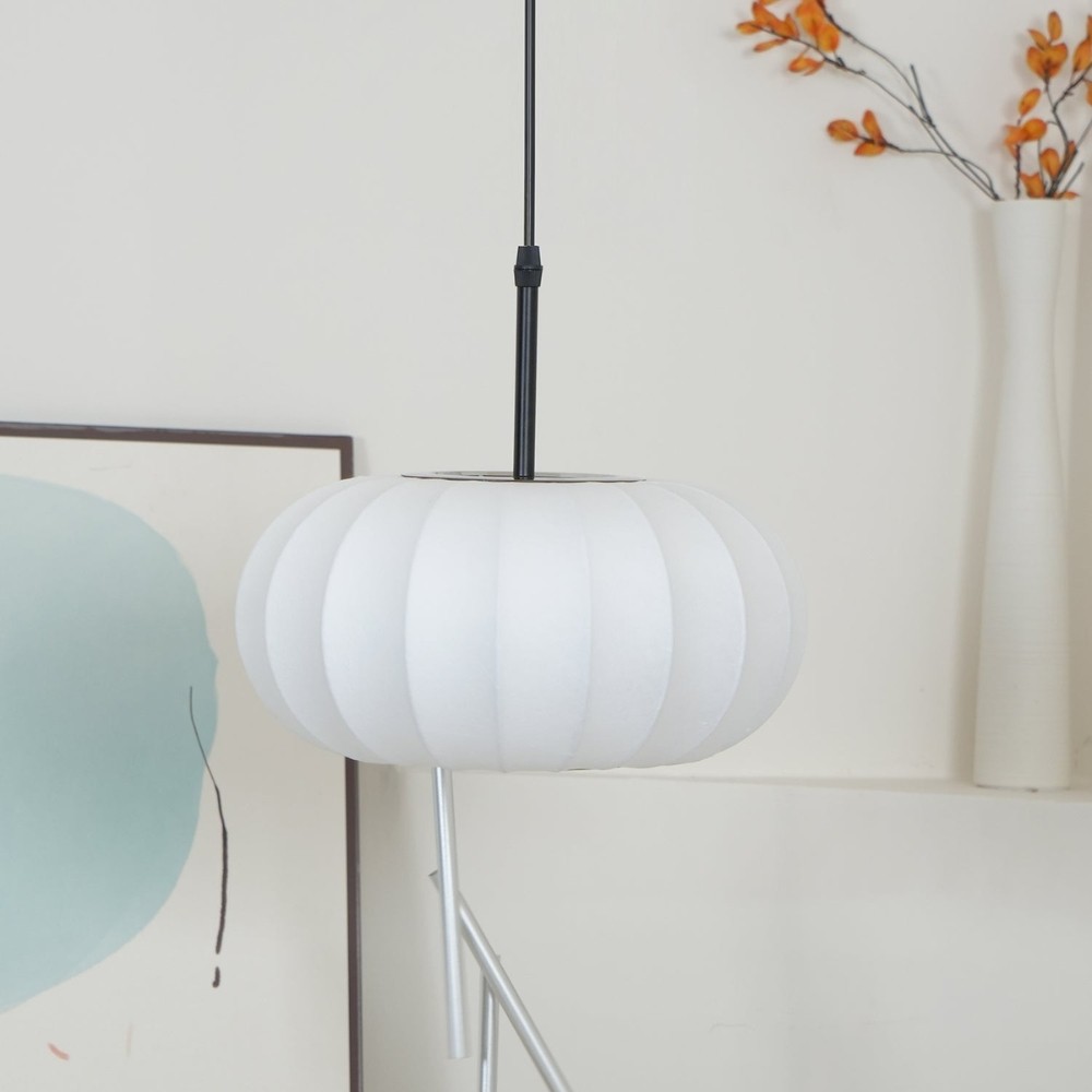 Simple Wabi-sabi White Lantern Fabric Pendant Lamp M06