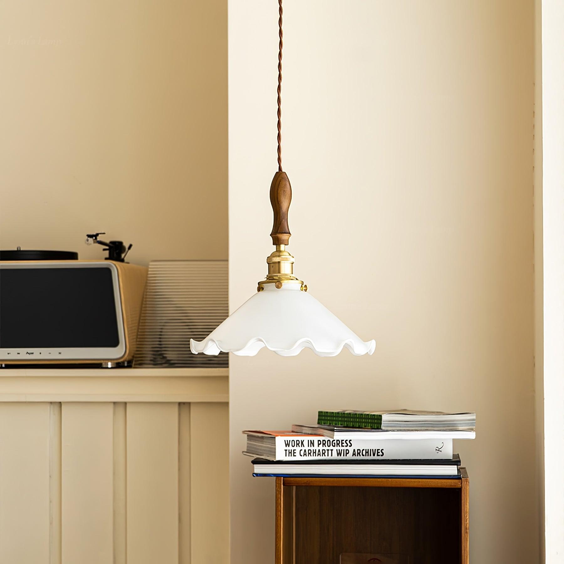 Vintage White Glass Skirted Pendant Lamp M366