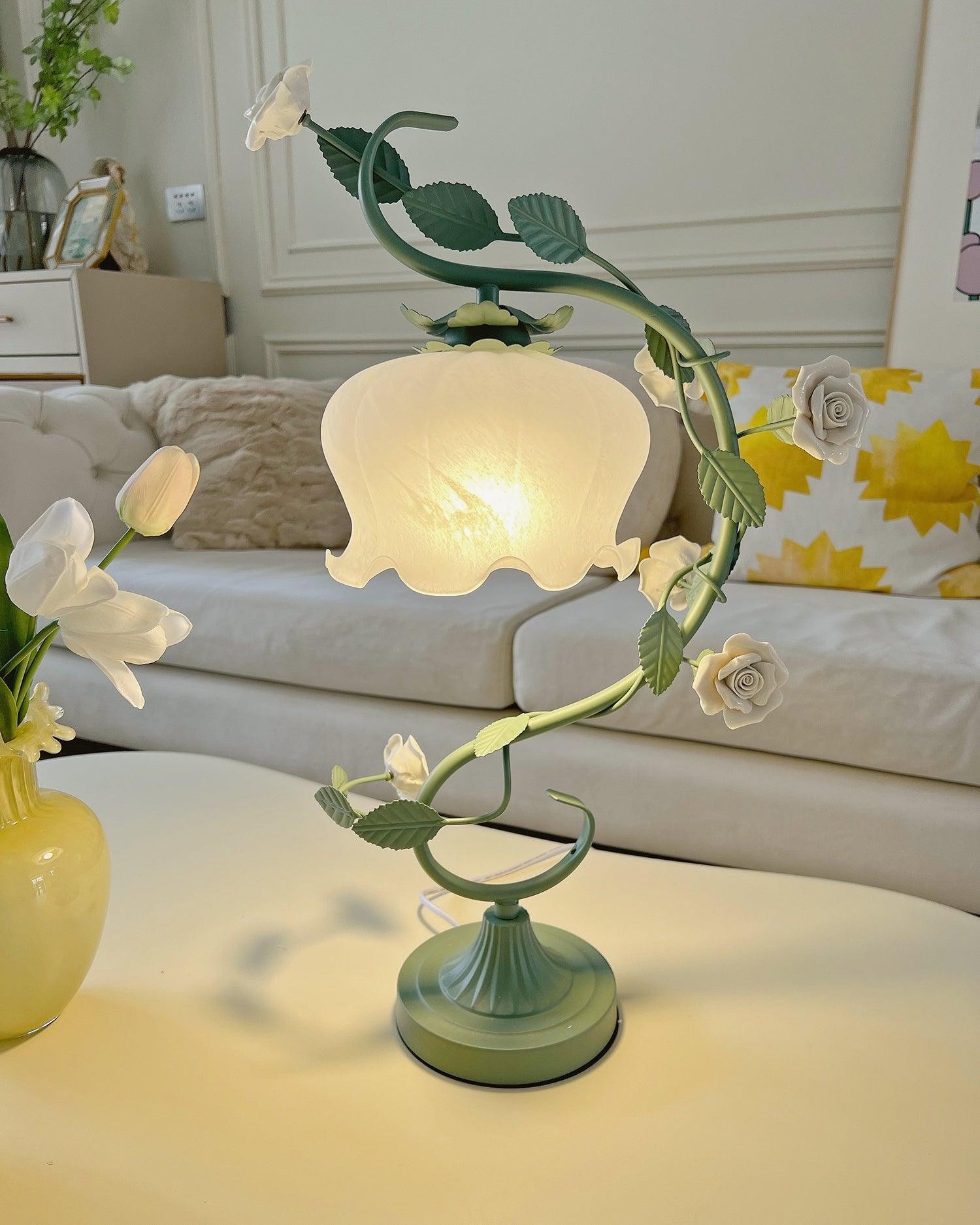 Green Pink White Rose Flower Table Lamp M107