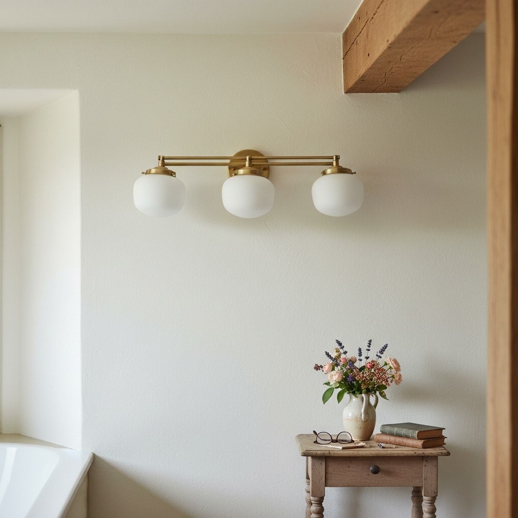 Opalume Glass Art Deco Vanity Light - Bathroom Wall Sconce with White Glass Shades T306