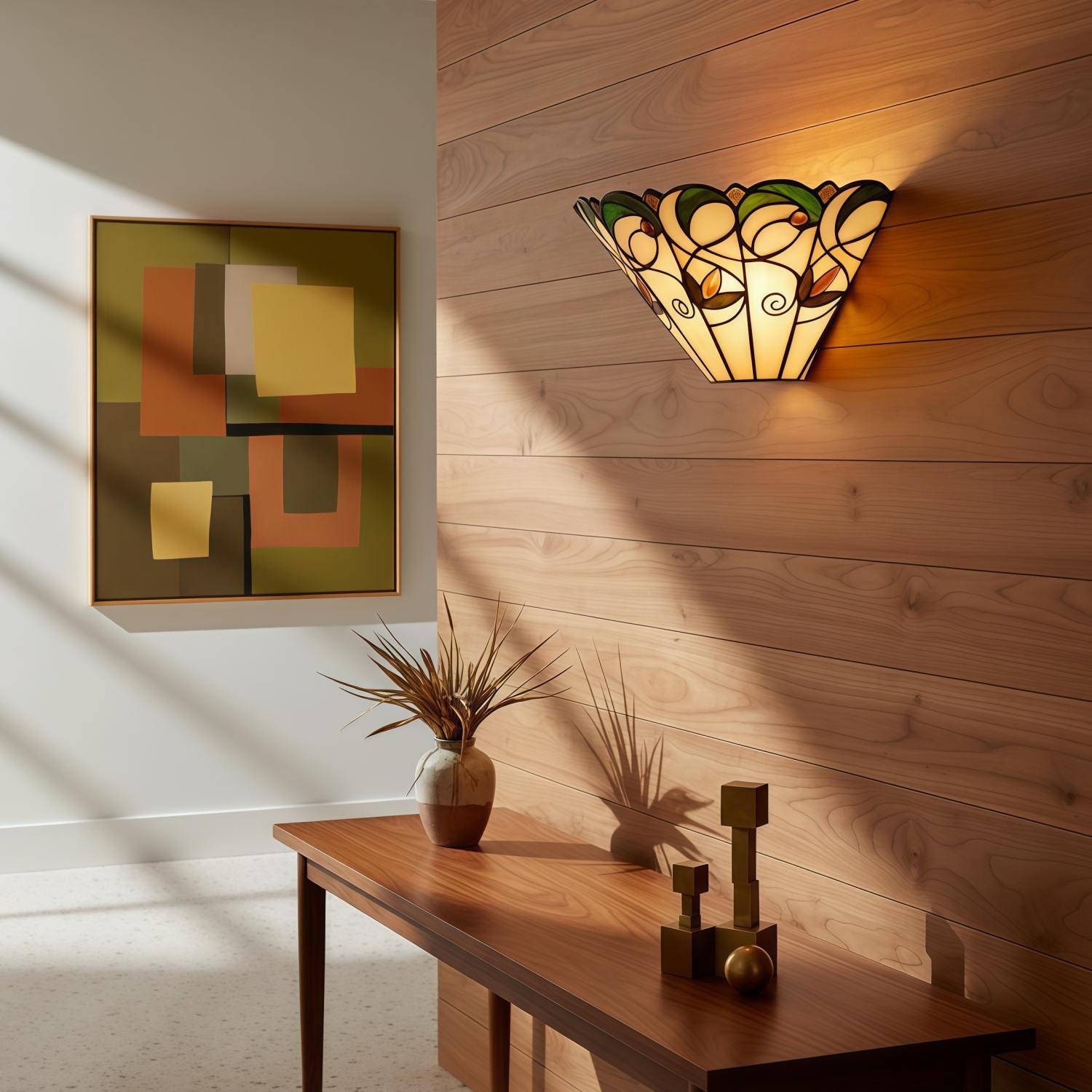 TF Jamelia Art Nouveau Wall Light with Bevelled Glass Shade - Metal Glass Fixture for Hallway or Bedroom T1013