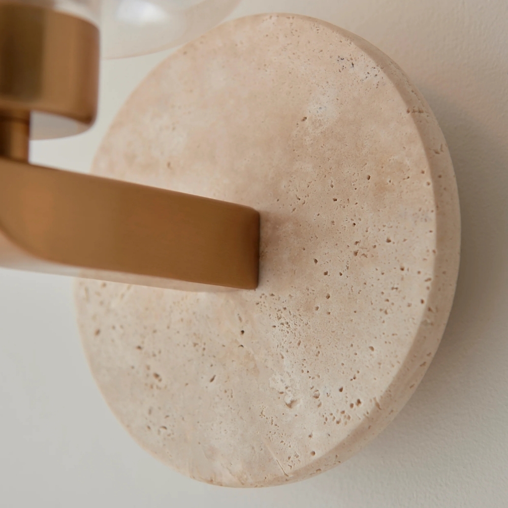 Korlisse Modern Marble Wall Light - Vintage Brass & Clear Glass Accent for Living Room and Hallway T950