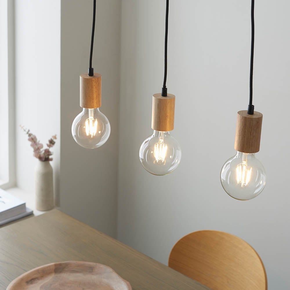 Virell Adjustable Linear Ceiling Light - 3‑Bulb Wooden and Metal Design for Kitchen Island or Office T870