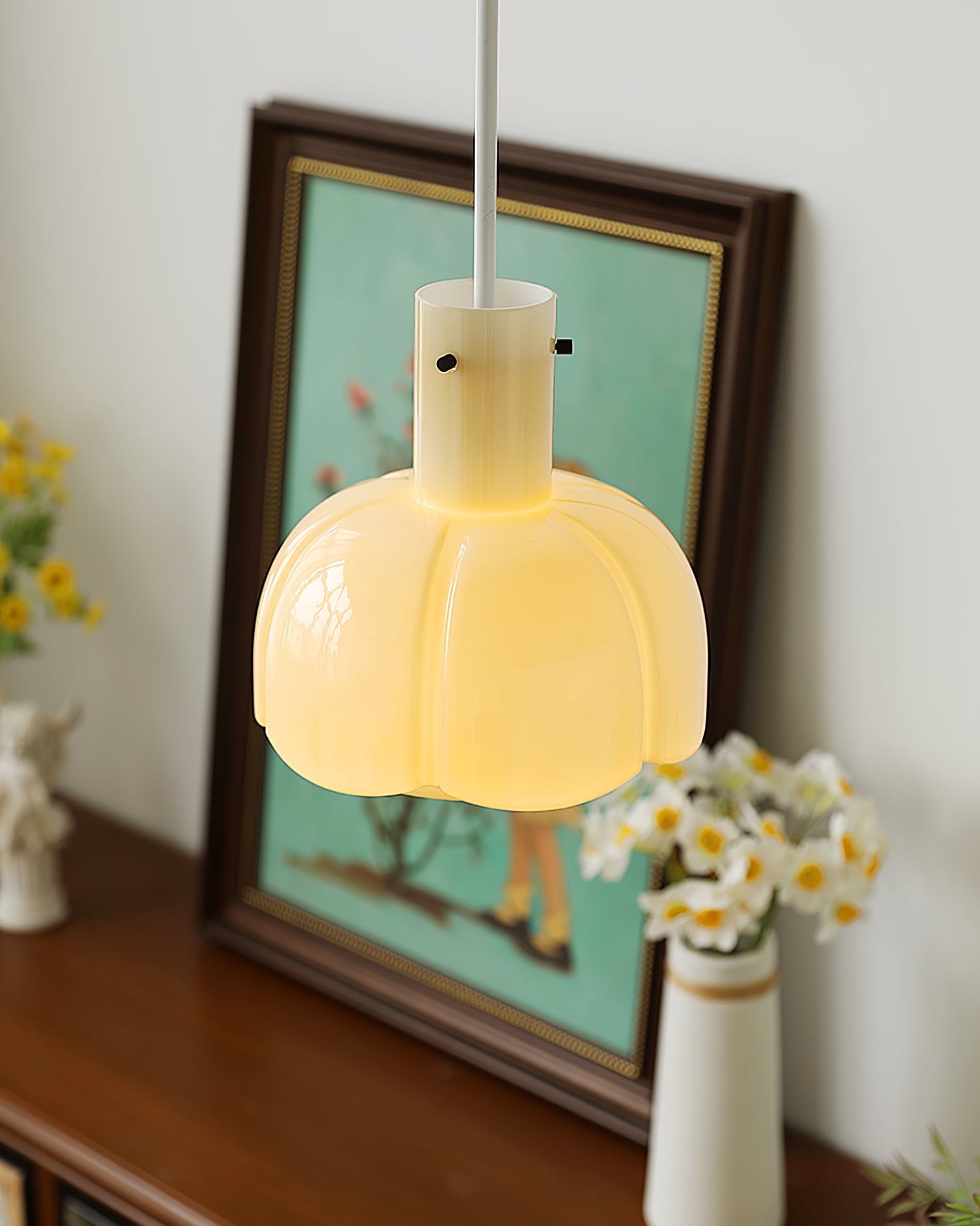 French Pastoral Style Petal Glass Pendant Light M23