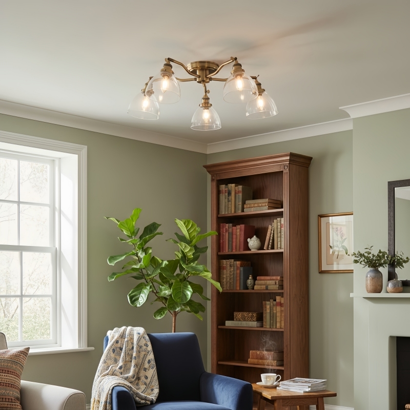 Novera Vintage-Inspired Semi-Flush Ceiling Fixture with Curved Arms for Living Spaces T1037