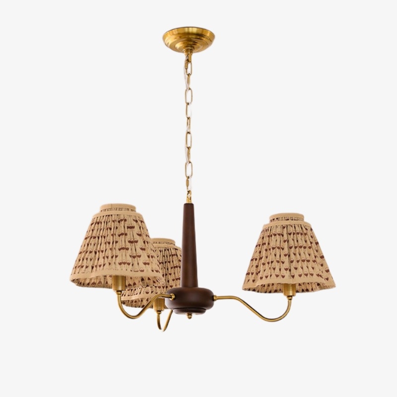 Solmire Rustic Chandelier - Wooden Mental Frame with Fabric Shades for Living Room T2208