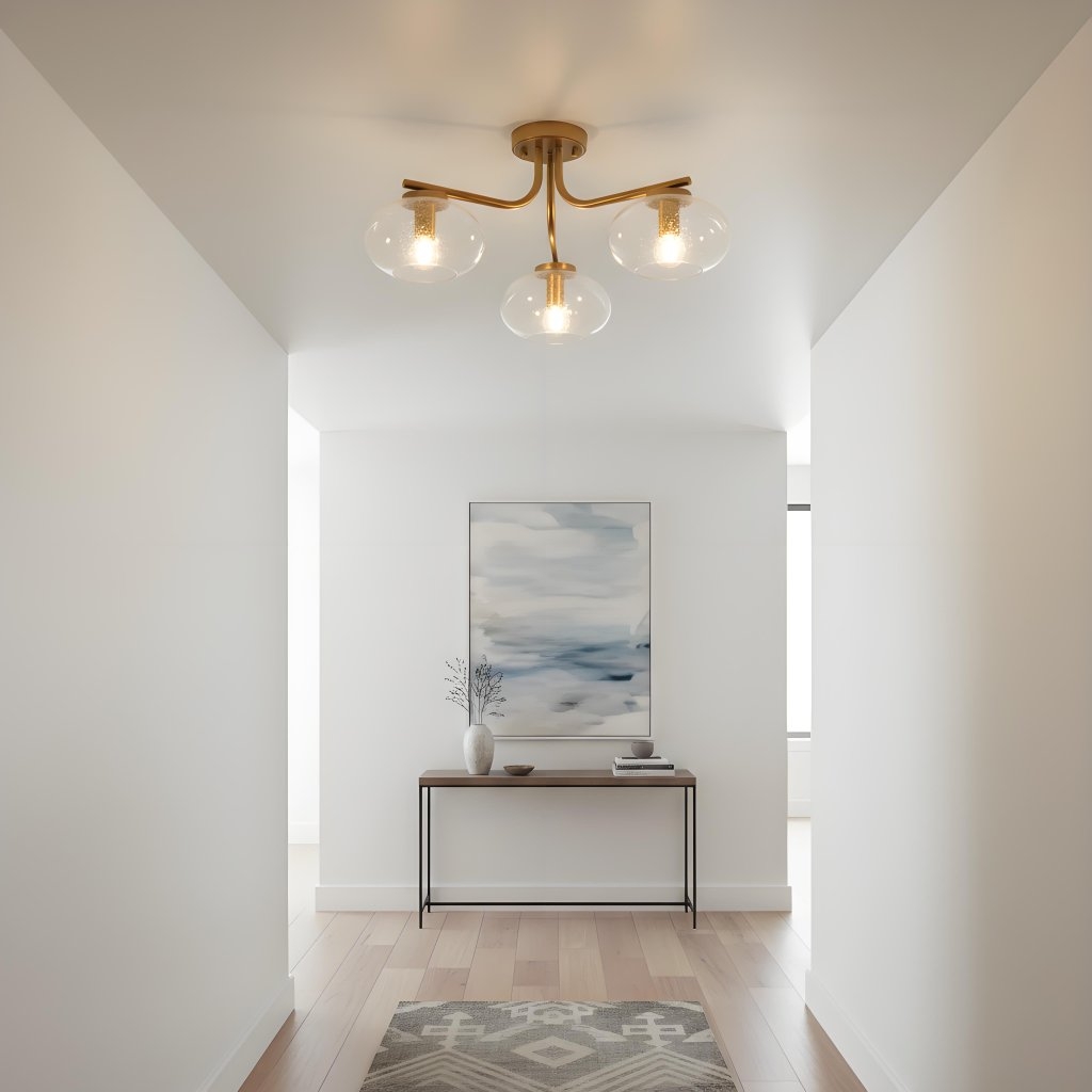 Bublaris Bubble-Glass Semi-Flush Ceiling Light - Curved Brass Arms for Living Room or Hallway T959