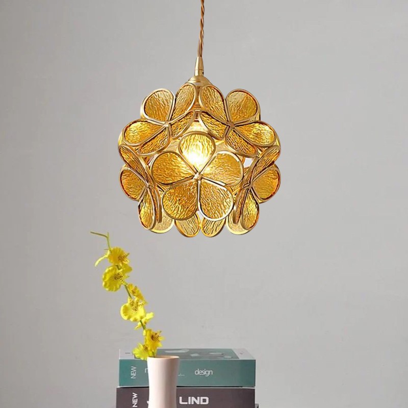 Nordic Brass Flower Petal Glass Pendant Light S10