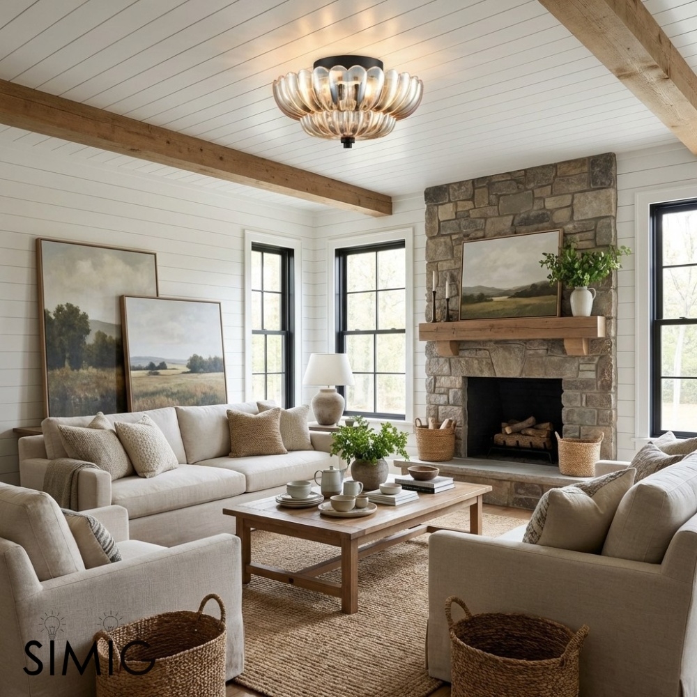 Orilanavo Vintage Inspired Umbrella Glass Semi Flush Light, Cozy Lounge Dining Area T1193