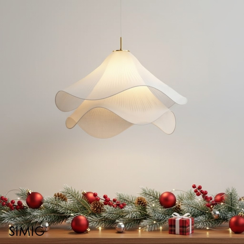 Ethereal Bloom Flower Pendant Light - Elegant White Fabric Pendant Light T087