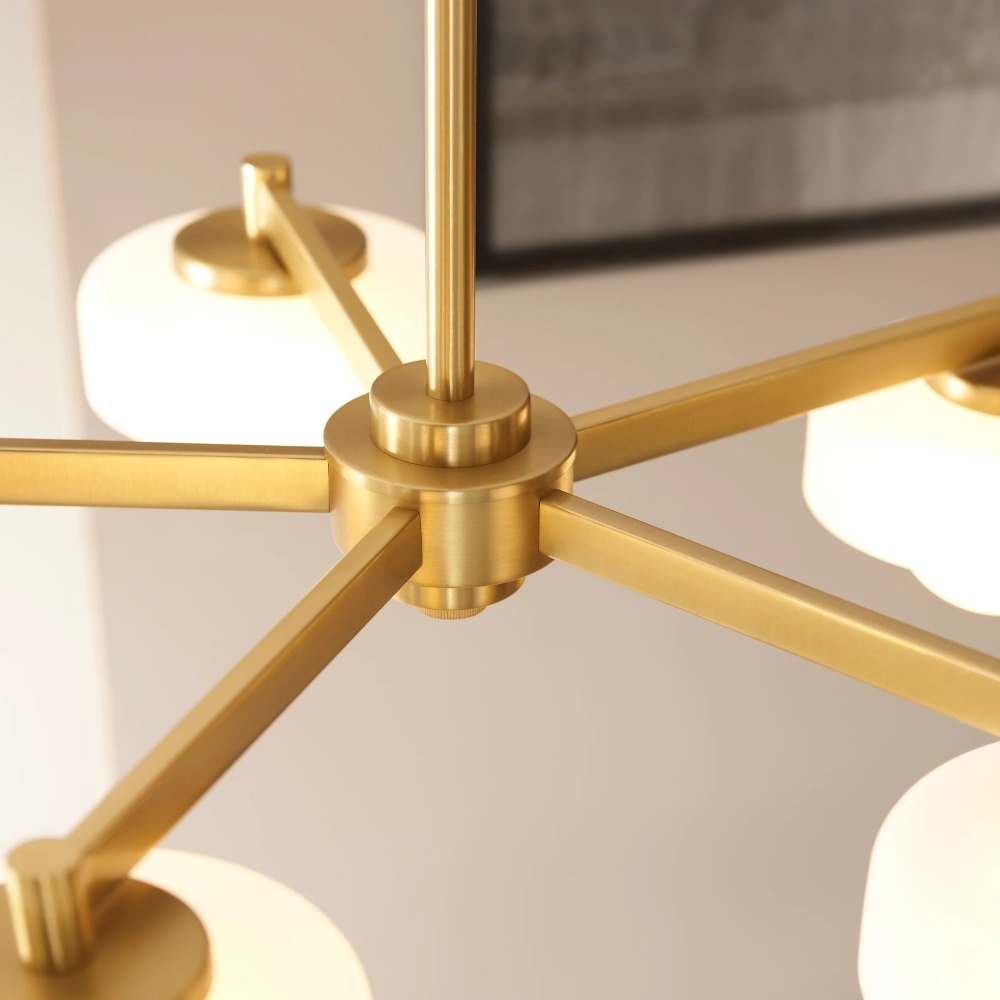 Zirvos Pendant with Frosted Opal Globes and Brushed Brass Frame for Living and Dining T937