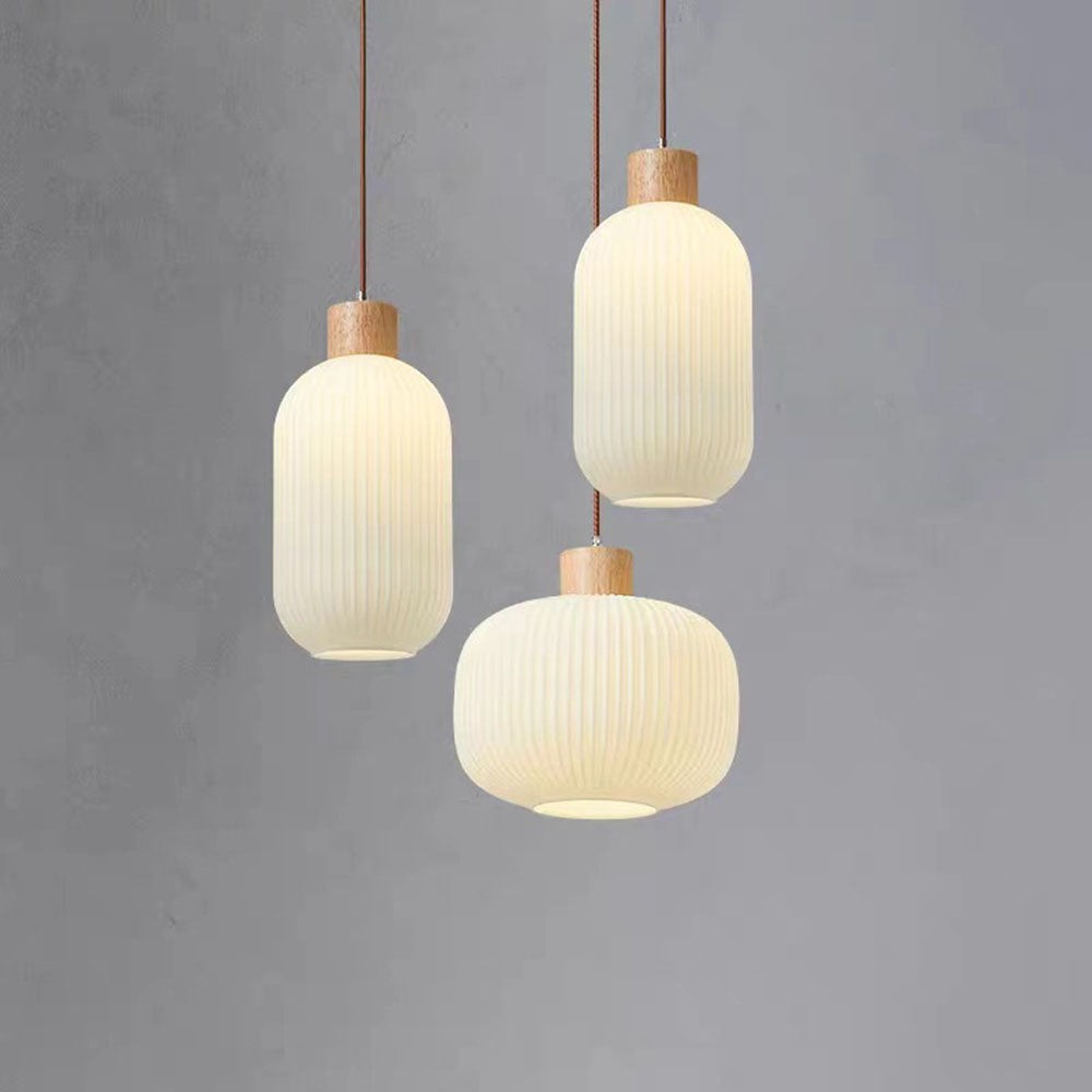 Nordic White Lantern-Like Glass Pendant Lamp M27