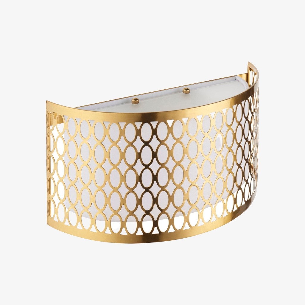 Liorin Fretwork Wall Light - Modern Curved Metal and Fabric Shade Sconce for Hallway or Bedroom T995