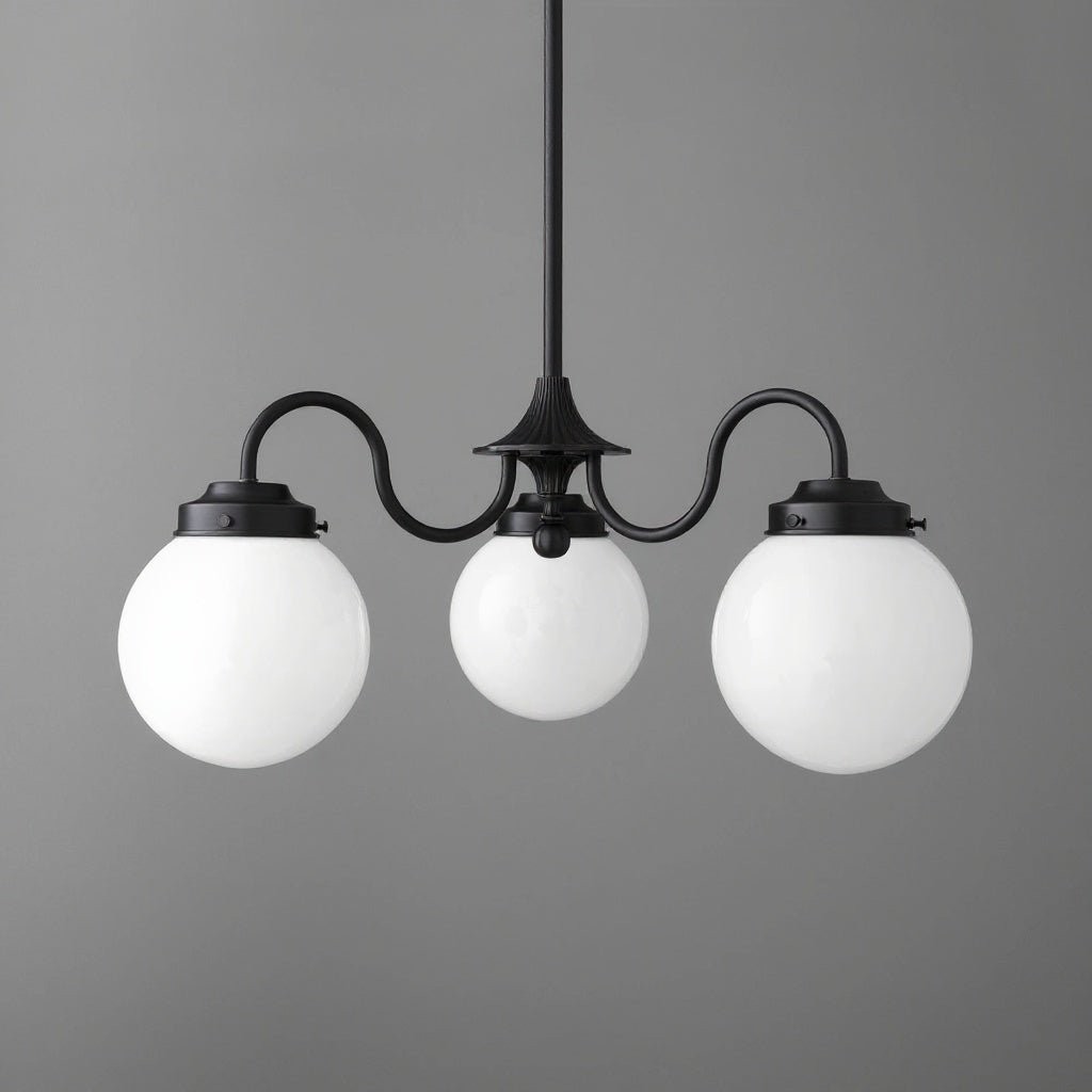 Glorica Glass Vintage Globe Chandelier - Brass 3-Light Frosted Glass Hanging Fixture T388