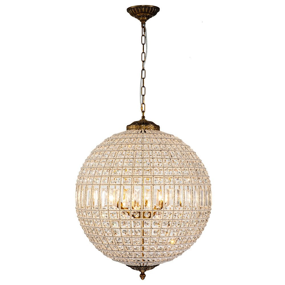 Vintage Luxe Brass Crystal Orb Chandelier G95