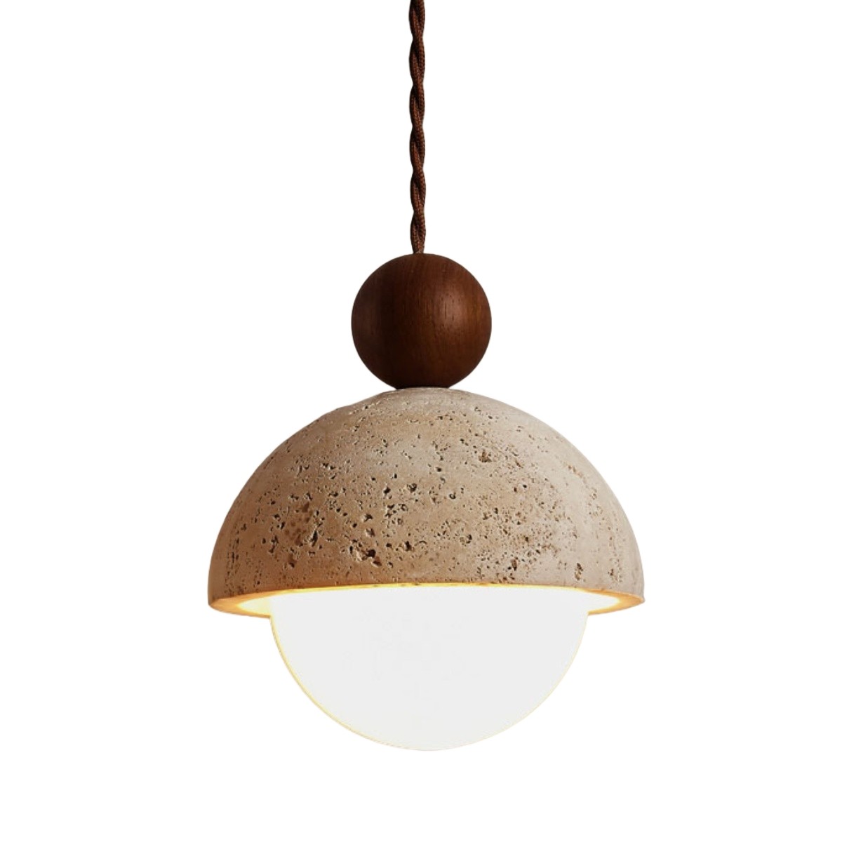 Beige Stone Umbrella Pendant Lamp With Wooden Sphere Accent S270
