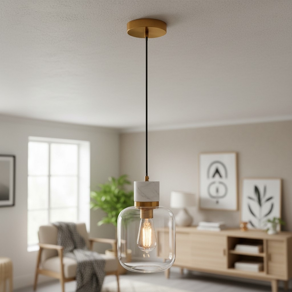Korlisse Natural Stone and Glass Pendant Light - Stylish Lamp for Lounge or Living Room T929