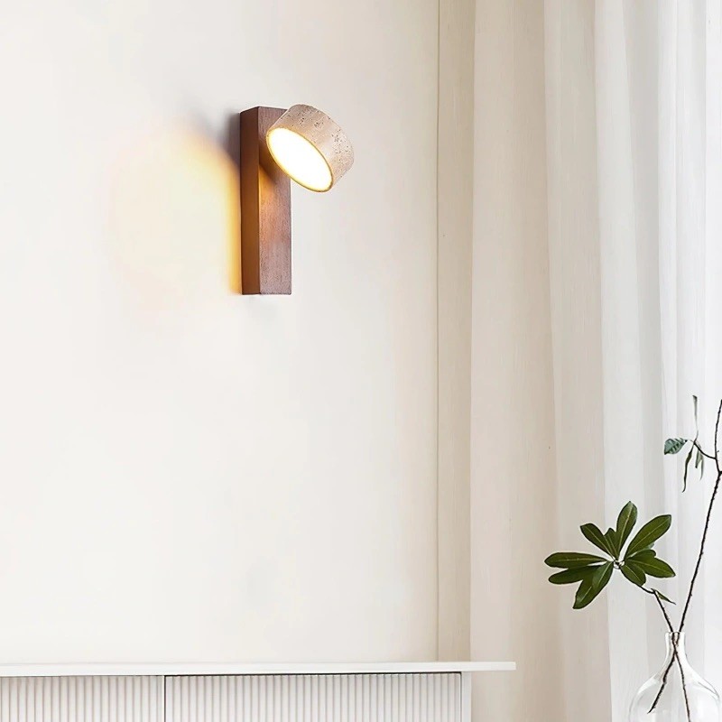 Vintage Rotatable Wall Lamp - Travertine Base & Wooden Stand S312
