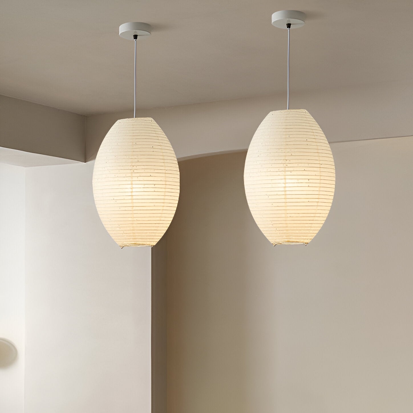 Traditional Japandi Wabi-Sabi Elliptical Paper Pendant Light T2166