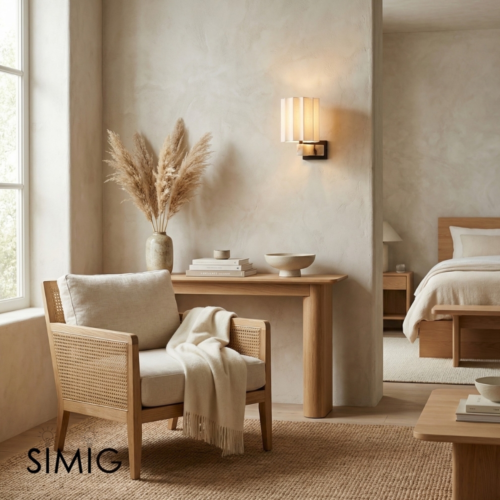 Cavilon Wall Light - Sculpted Linen Shade with Marble Arm T653