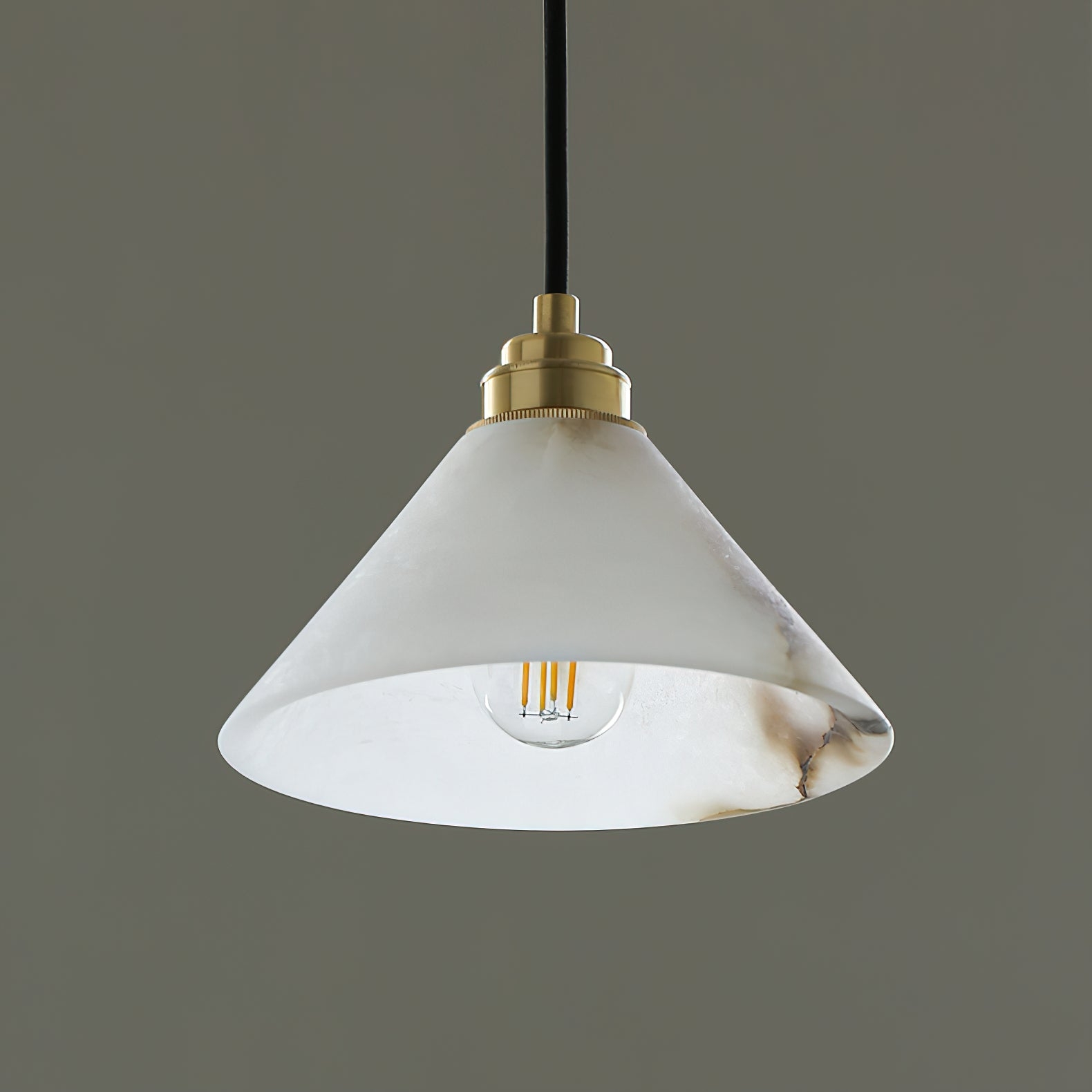 Conical Brass Alabaster Pendant Lamp T1649