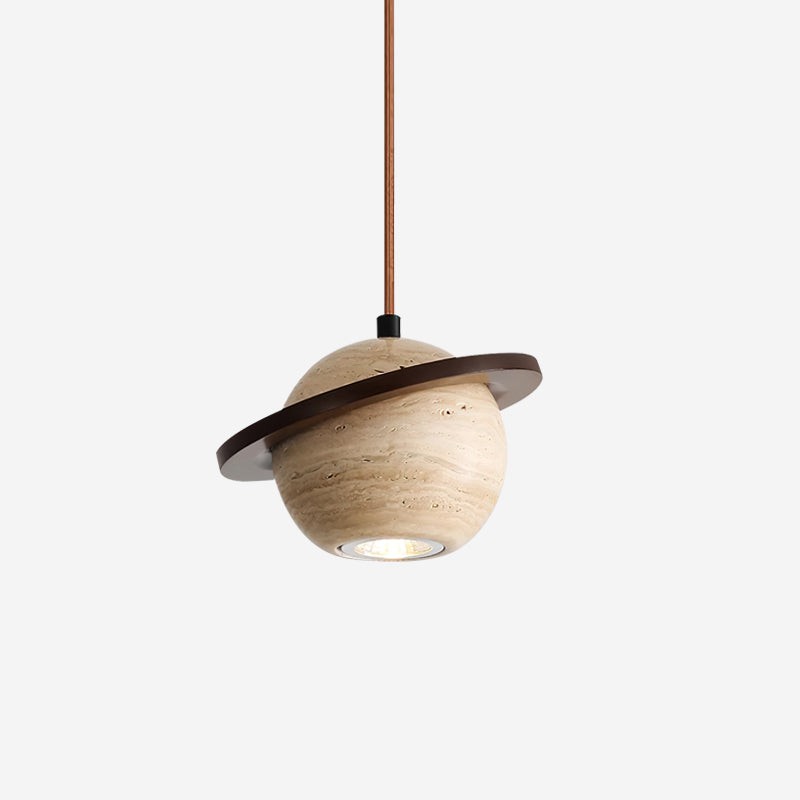 Travertine Sphere Pendant Light with Ring Detail - Kitchen Island Lighting M115