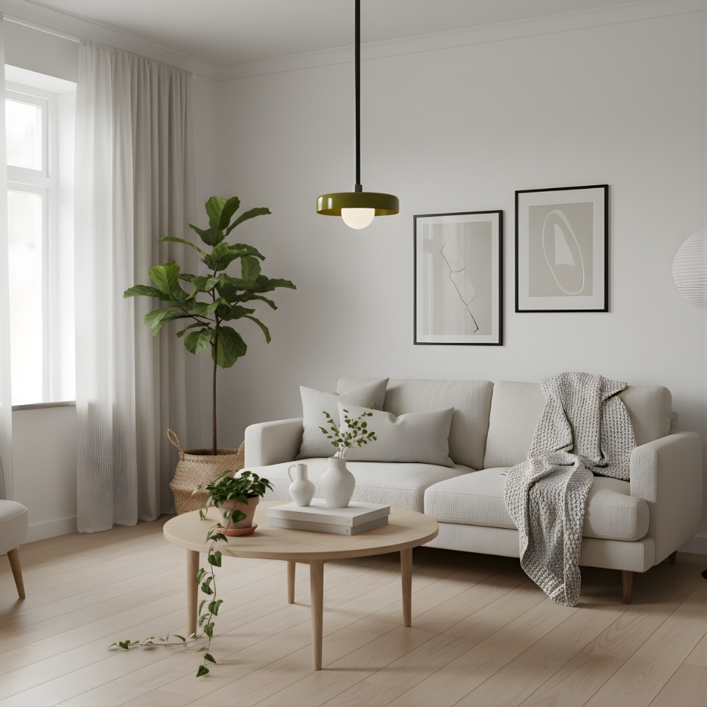 Kalo Modern Pendant Light - Sleek Metal Rod and Disc Orb Glass Design T1058