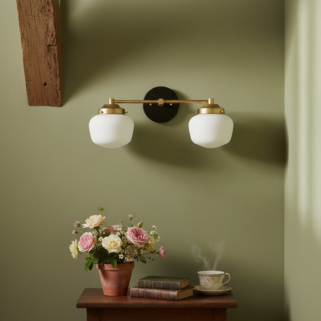 Opalume Glass Art Deco Vanity Light - Bathroom Wall Sconce with White Glass Shades T306