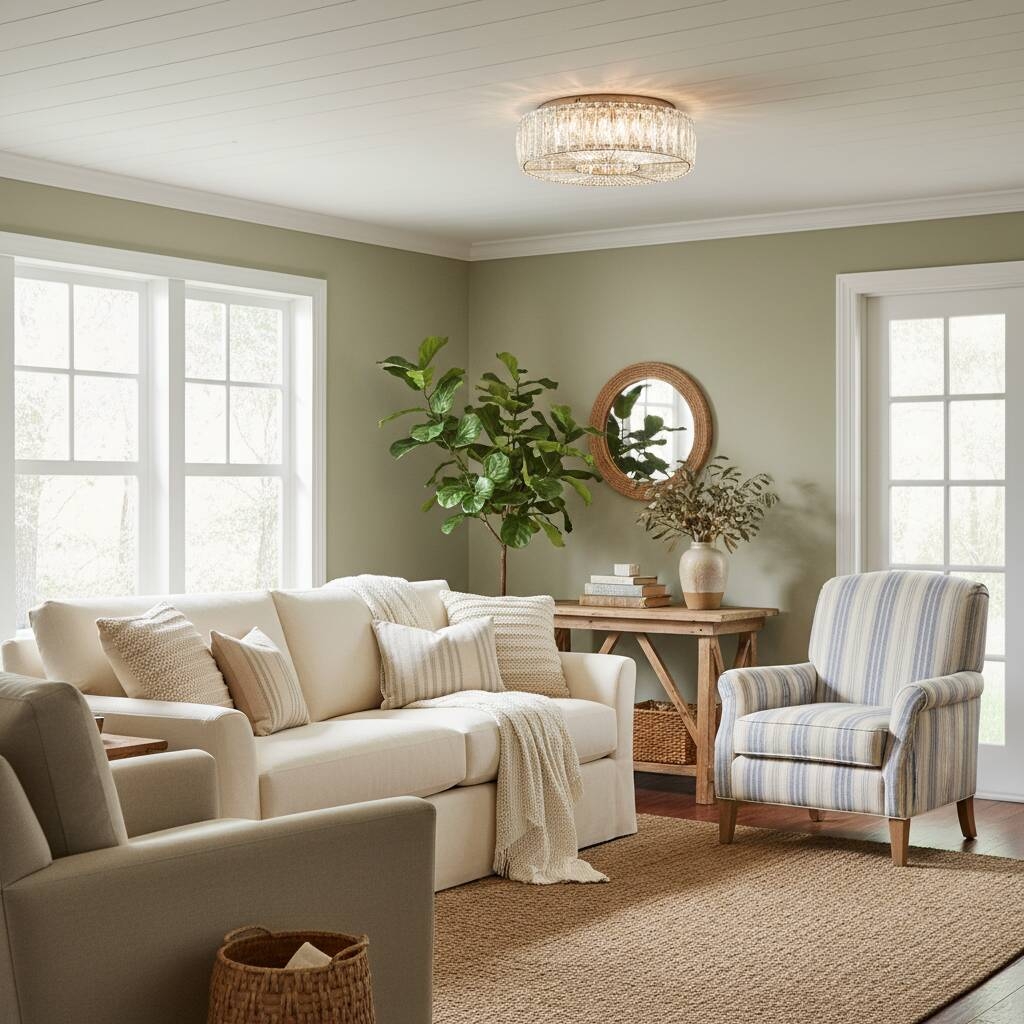 Glomar Glass Round Flush Ceiling Light - Modern Metal Glass Finish Living Areas T542
