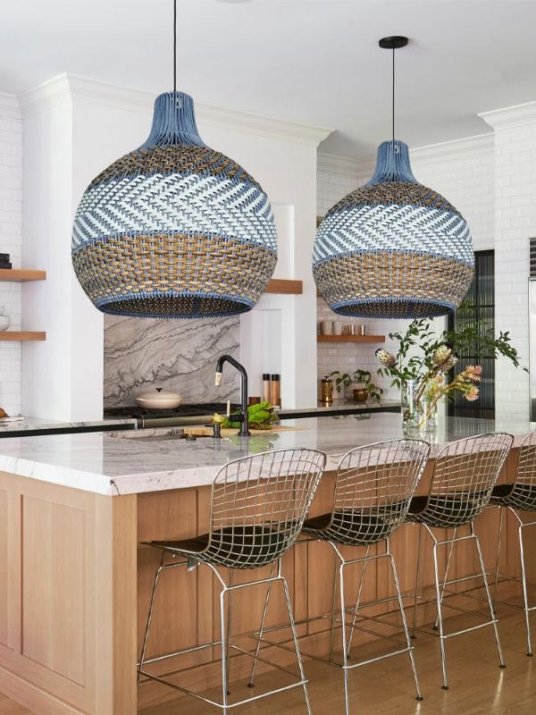 Handwoven Blue Rattan Pendant Light T116