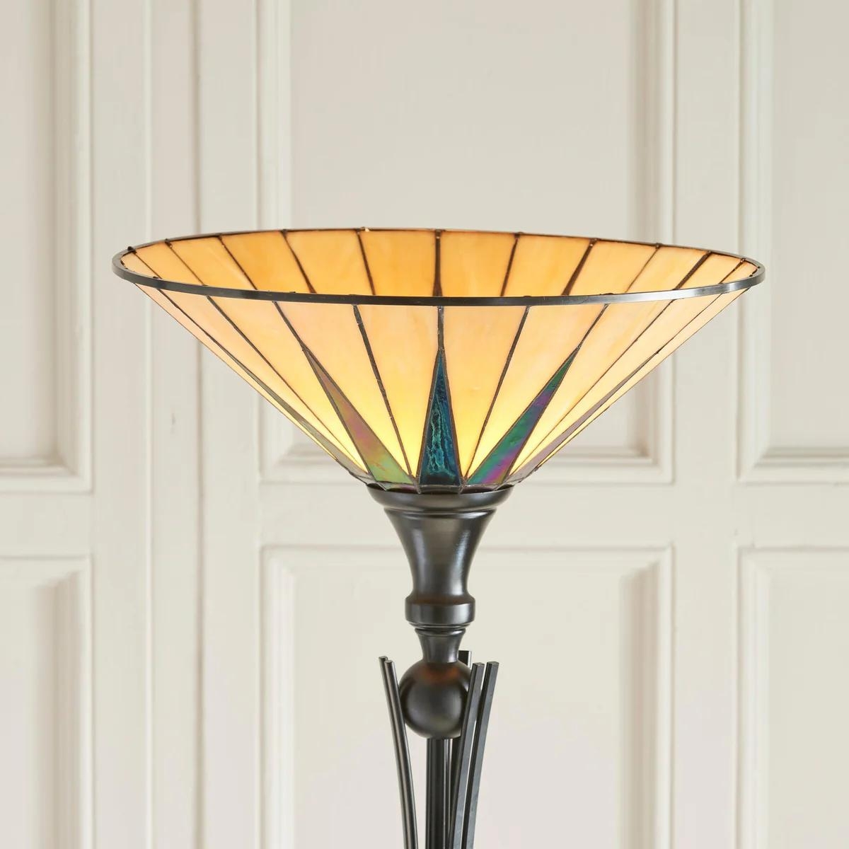 TF Dark Star Stained Glass Star Pattern Floor Lamp - Tiffany Style Uplighter for Living Rooms T1026