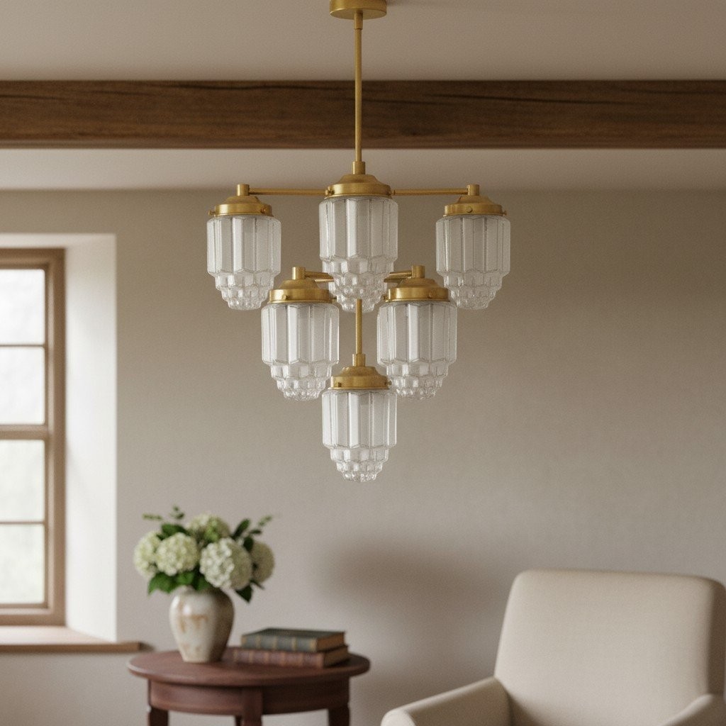 Tierlux Glass Textured Brass Chandelier – Timeless Lighting with Style T375
