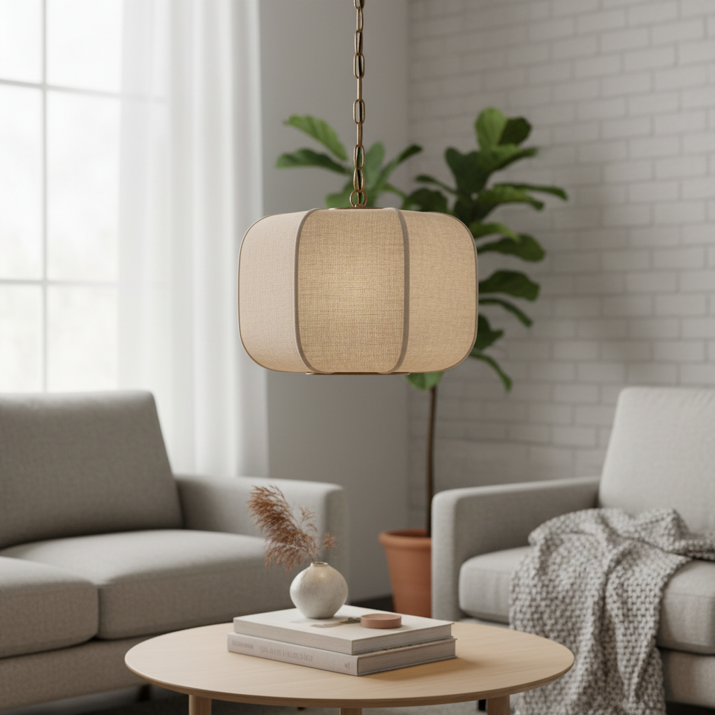 Loomis Textured Linen Drum Pendant - Modern Light for Kitchen Island T481